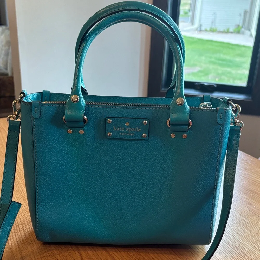 kate spade teal leather satchel handbag - Picture 1 of 5